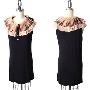 Black Dress/tunic with Fluttery Pink Ruffle Collar